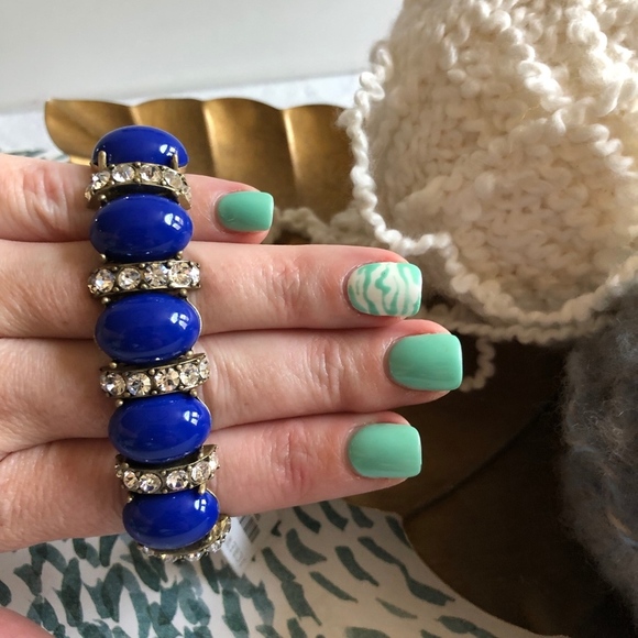 J.Crew Royal Blue Rhinestone Elastic Bracelet NWT - Picture 3 of 7